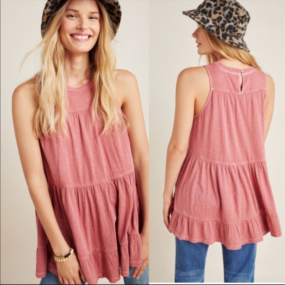 Anthropologie Dusty Rose Sleeveless Tiered Tunic